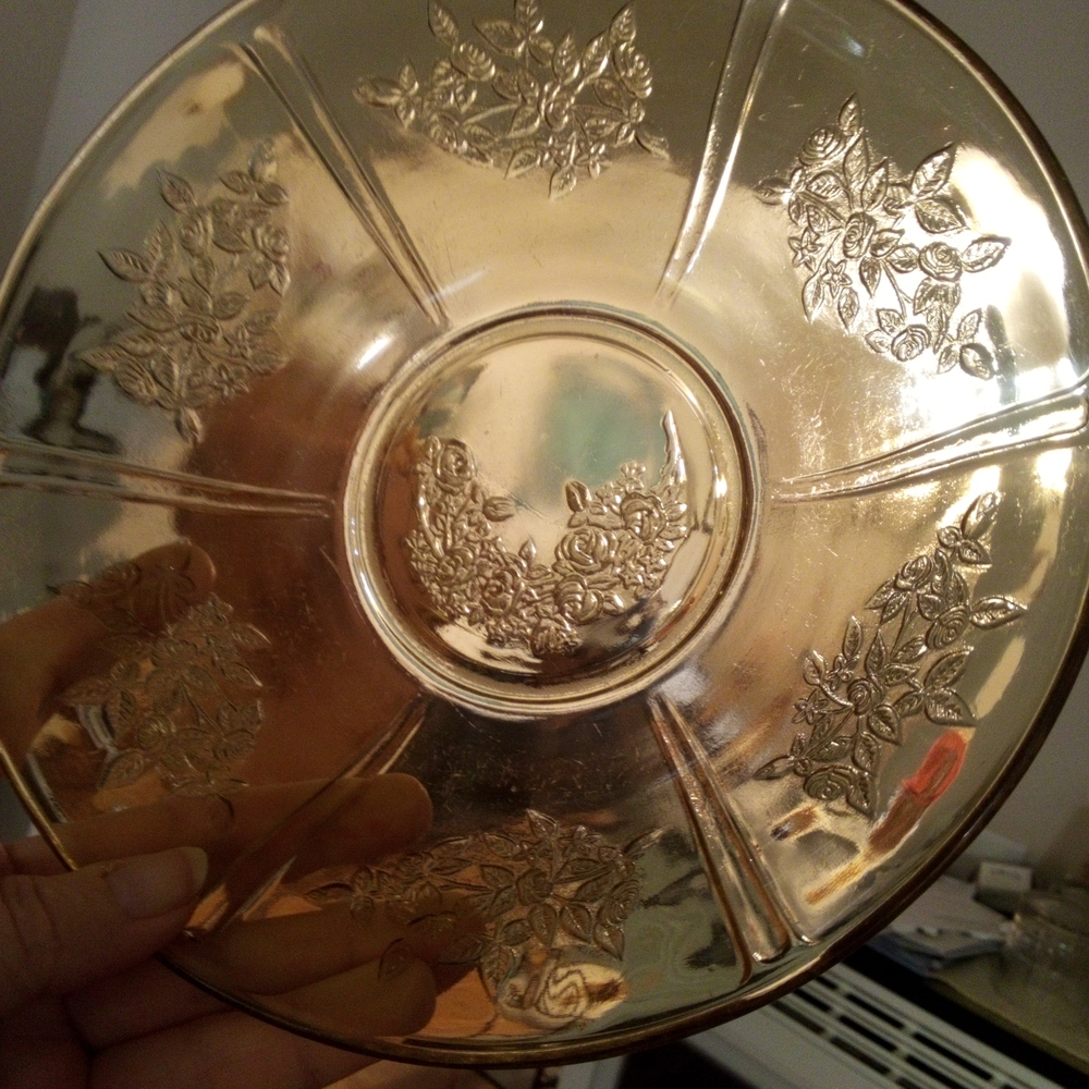 Vintage Federal Glass Amber Floral Embossed Plate